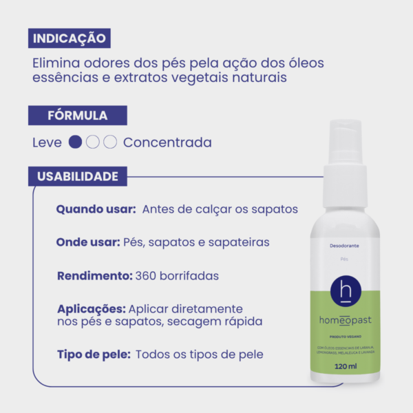 Desodorante Vegano Para Pés 120ml Homeopast - Imagem 4